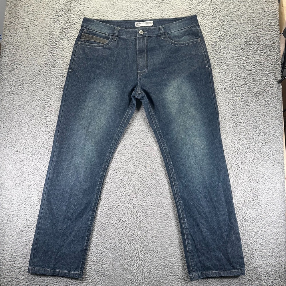Most Ofcl Seven Jeans Mens 40x32 Blue Cotton Denim Straight Leg Workwear Faded